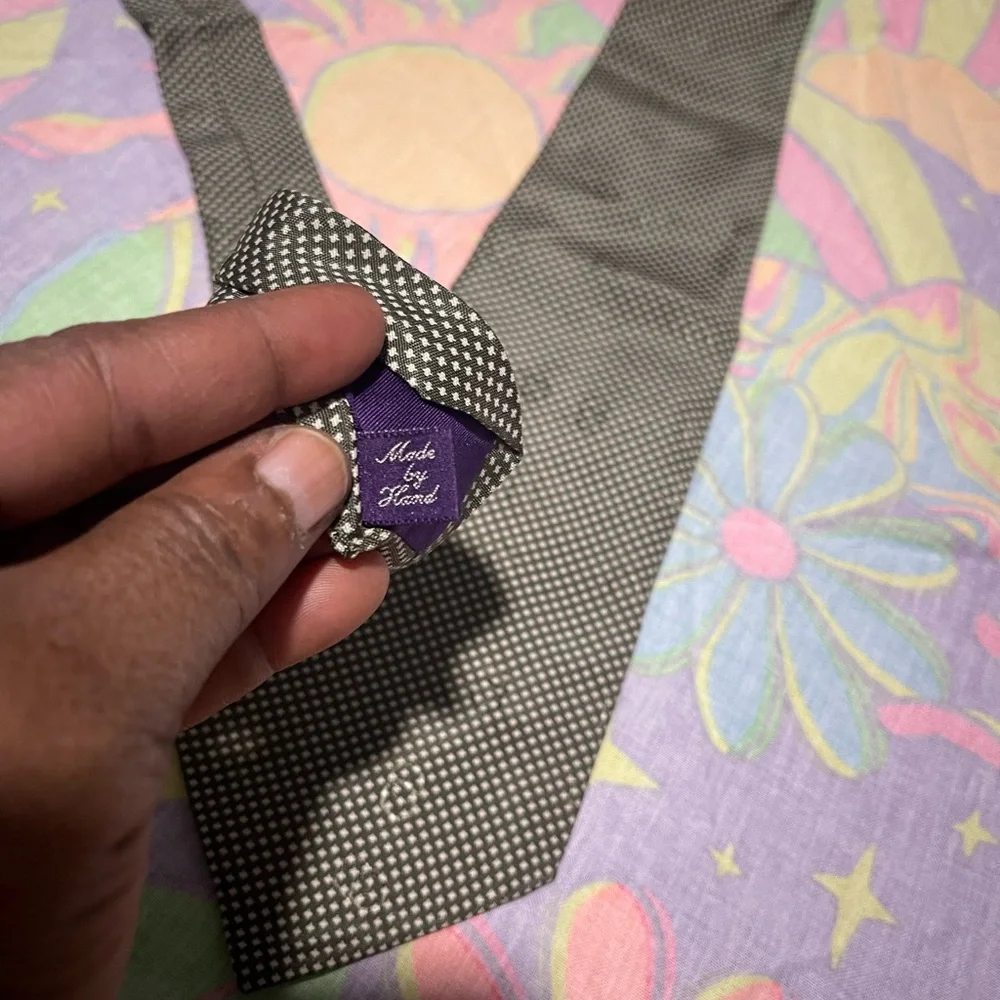 Ralph Lauren Brown Silk Tie with White Microdot Pattern